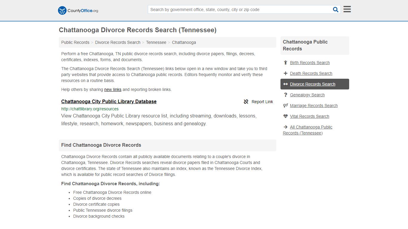 Chattanooga Divorce Records Search (Tennessee) - County Office