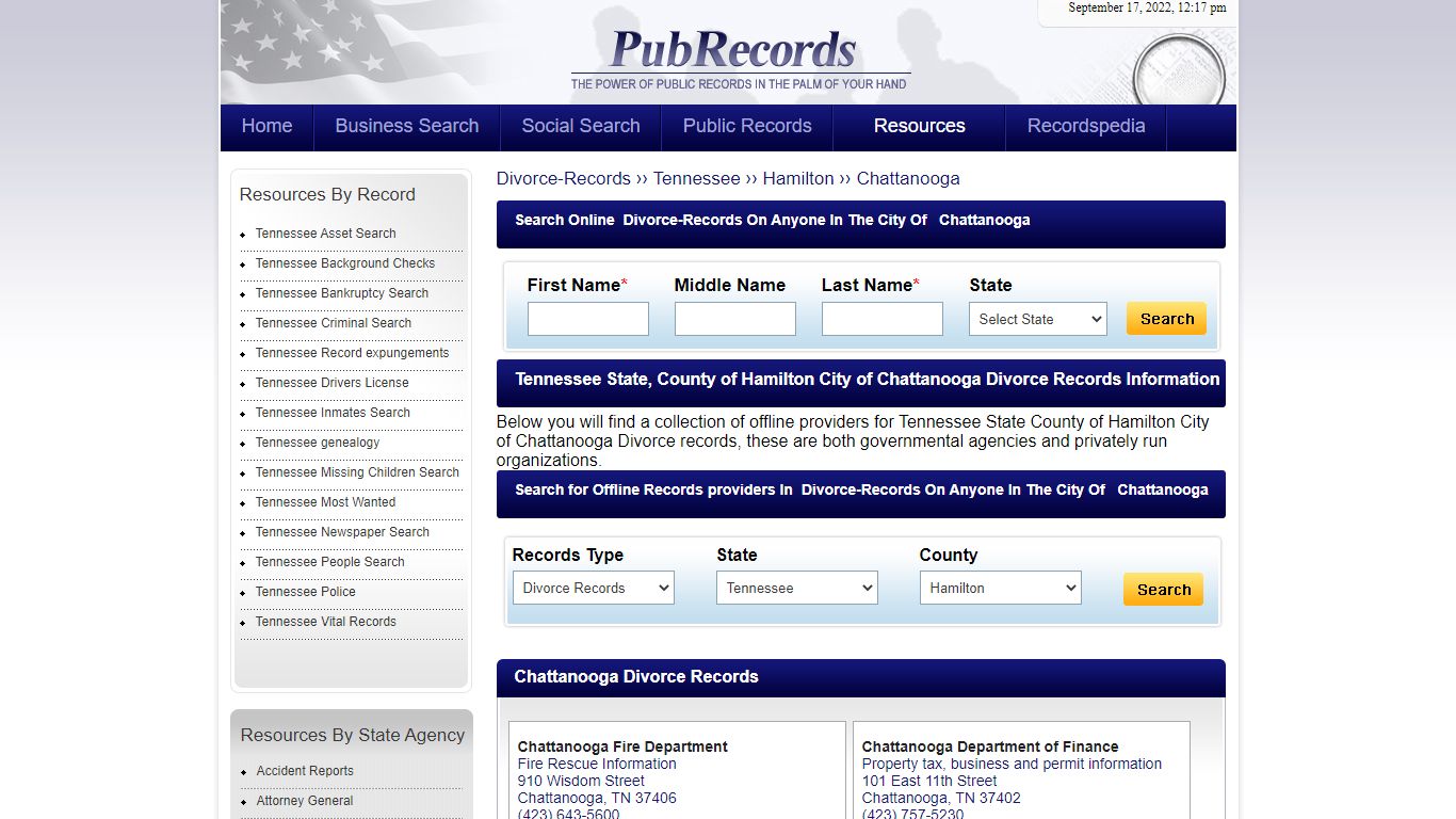 Chattanooga, Hamilton County, Tennessee Divorce Records